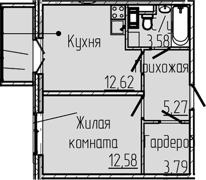 1-комнатная квартира 38.93 м², 8/8 эт., ЖК «SERTOLOVO PARK»